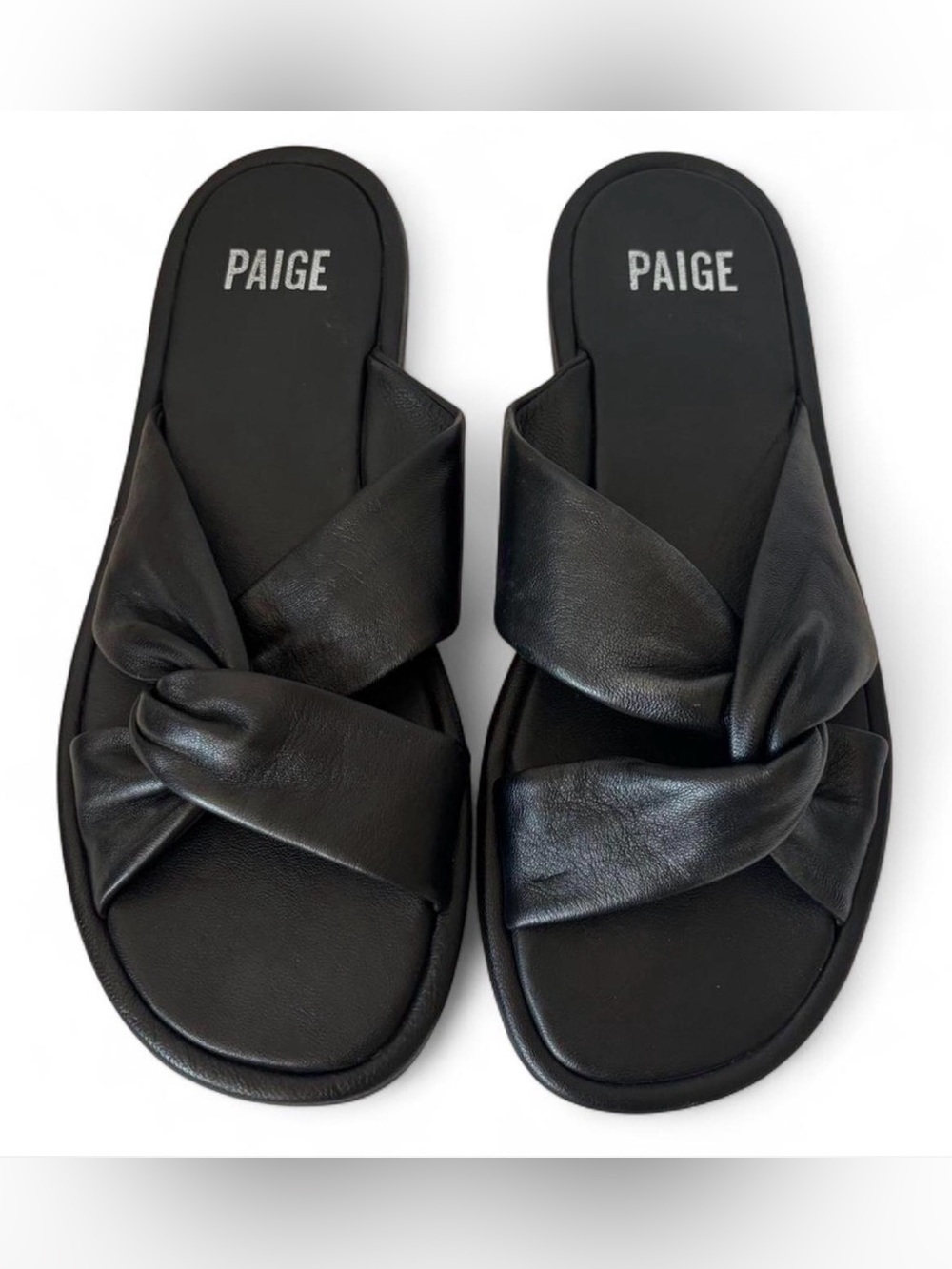 PAIGE Black Leather Knotted Slide Sandals 7